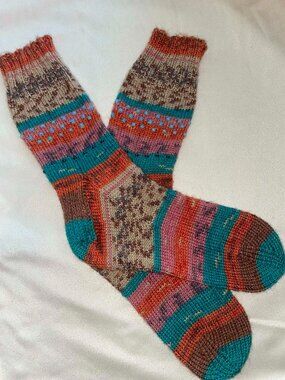 Handknitted Beaded Socks Boho Southwestern machine washable  Women’s Medium